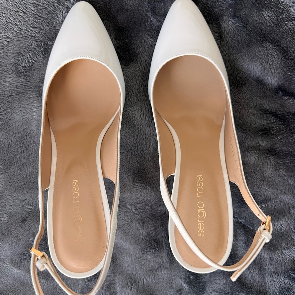 Sergio Rossi White Heeled Slingbacks